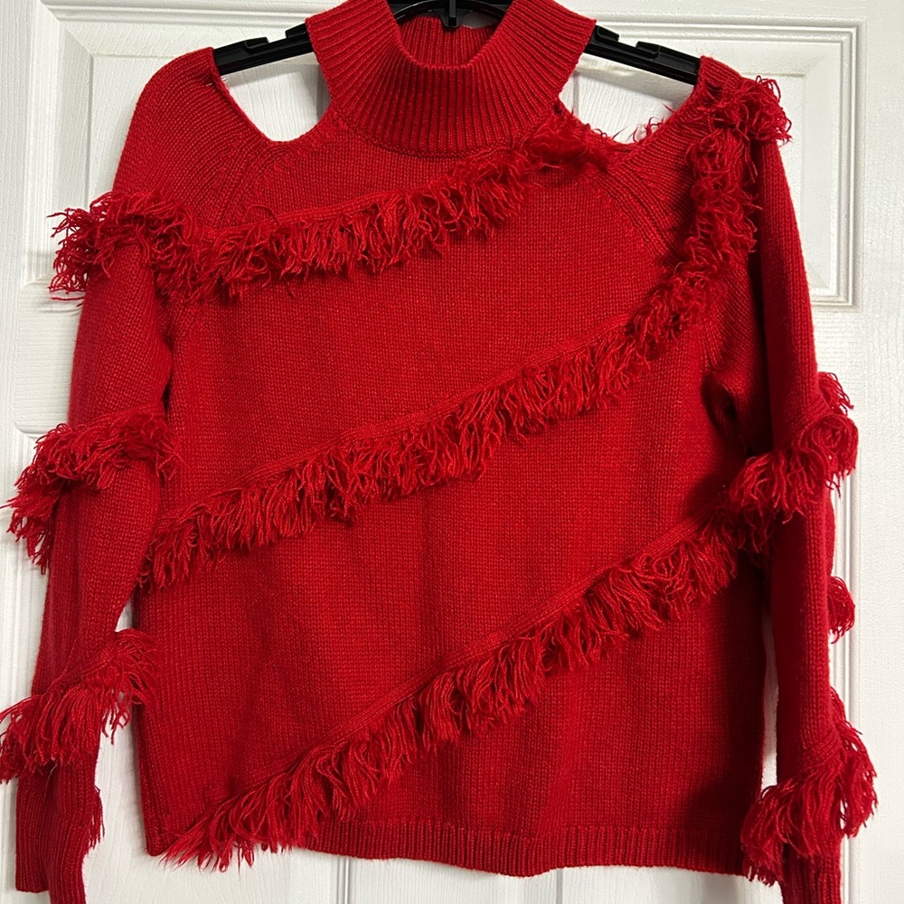 Cato Red Fringe Cowl & Turtlenecks Sweater